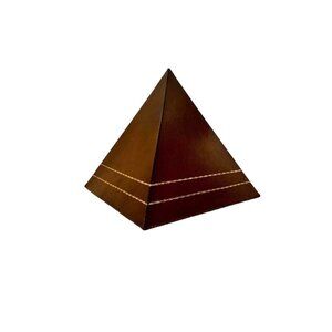 Pyramid Figure Vintage Leather Statue with Gold Detail Motif for Office Decor